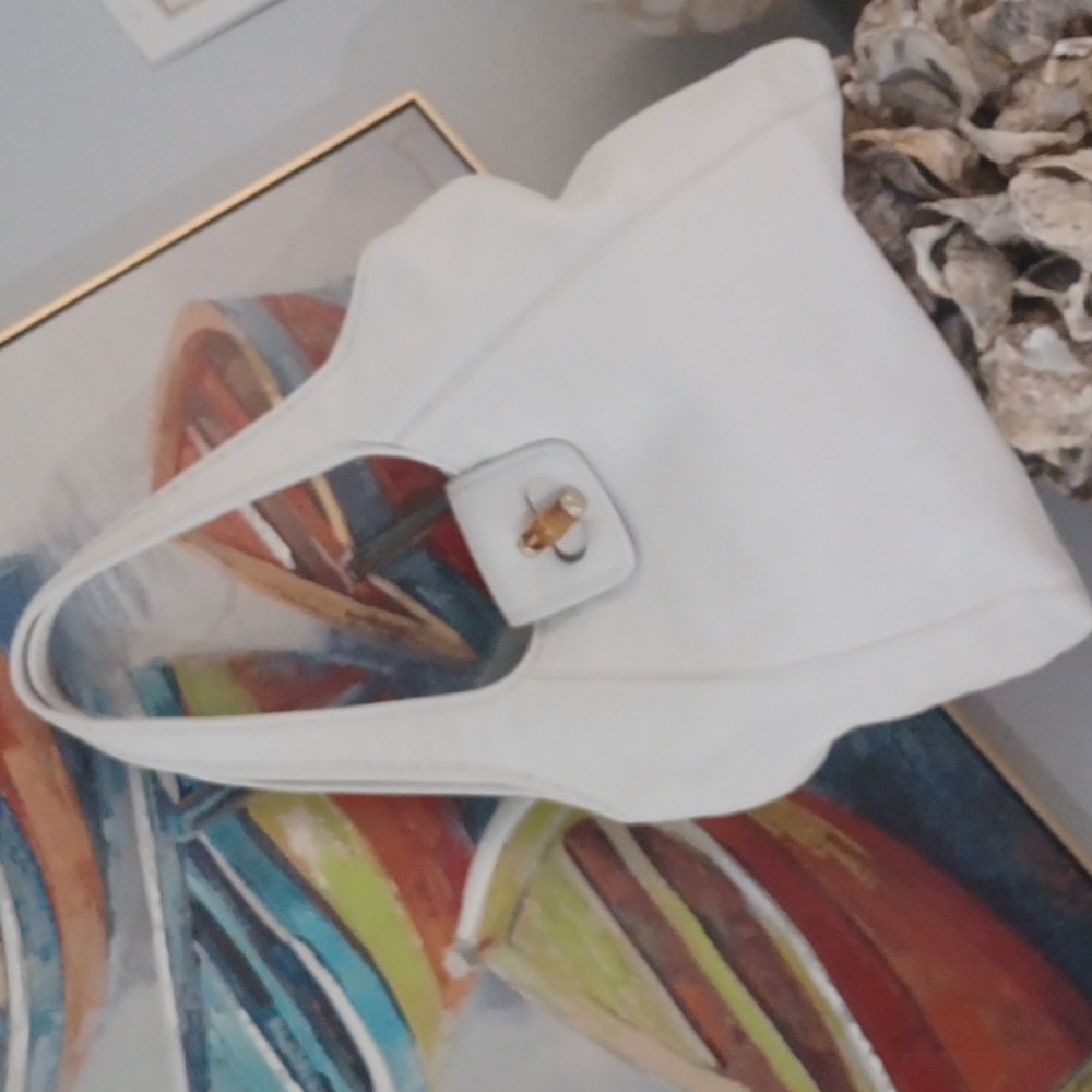 14IN PURE WHITE TALBOTS LEATHER BAG - Picture 14 of 17